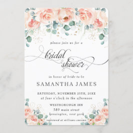 Rustikale Pfirsichblüten Rose Grünes Brautparty Einladung