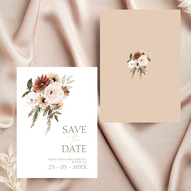 Rustikale Pfirsichblütenhochzeit rettet das Datum (Elegant Peach Green Floral Wedding Save the Date)