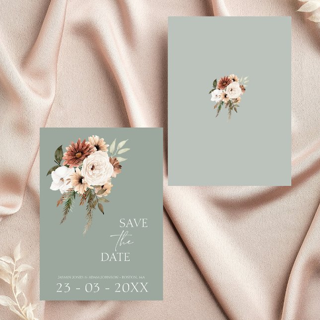 Rustikale Pfirsichblütenhochzeit Save The Date (Rustic Sage Green Peach Floral Wedding Save The Date)