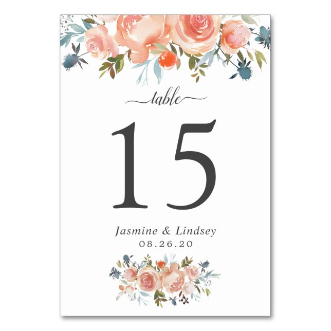Rustikale Pfirsichfarbenhochzeit Tischnummer (Vorderseite)