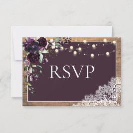 Rustikale Pflaume Lila Spitzen-Holzofen-Hochzeit R RSVP Karte