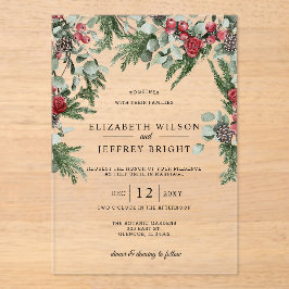 Rustikale Pine Berries Winterweihnachtsfeier Acryleinladungen