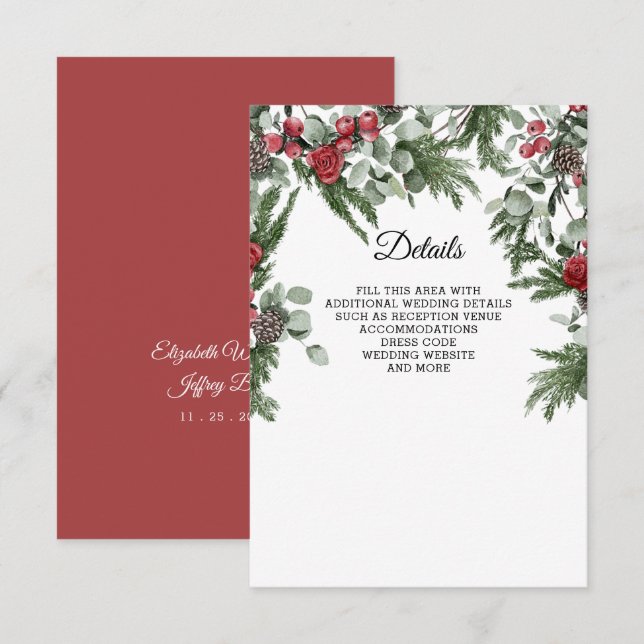 Rustikale Pine Berries Winterweihnachtsfeier Begleitkarte (Vorne/Hinten)