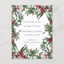 Rustikale Pine Berries Winterweihnachtsfest Save t Ankündigungspostkarte