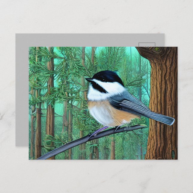 Rustikale Pine Chickadee Postkarte (Vorne/Hinten)