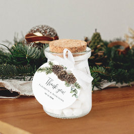 Rustikale Pine Cone Grüne Winterhochzeit Geschenkanhänger