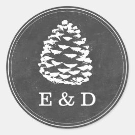 Rustikale Pine Cones Chalkboard-Gastgeschenk Hochz Runder Aufkleber