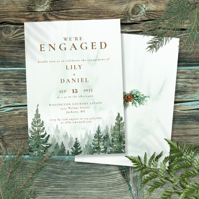 Rustikale Pine Forest-Engagement-Partei Einladung (Rustic Watercolor Pine Forest Engagement Party Invitation)