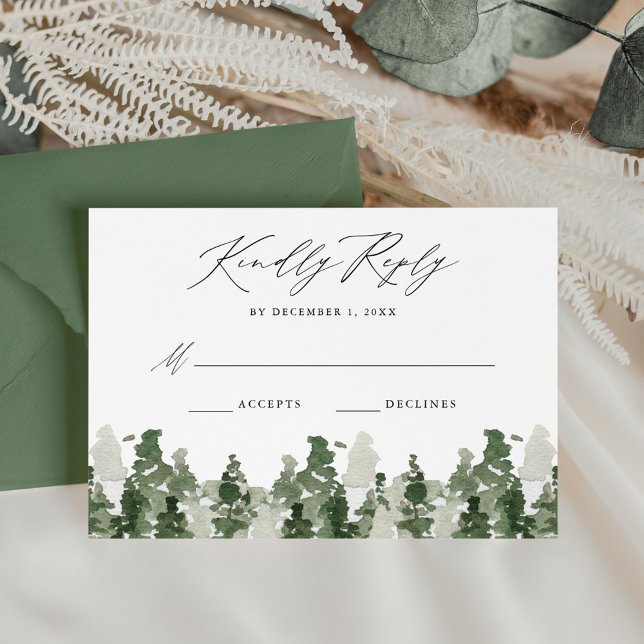 Rustikale Pine Forest Wedding RSVP Card (Von Creator hochgeladen)