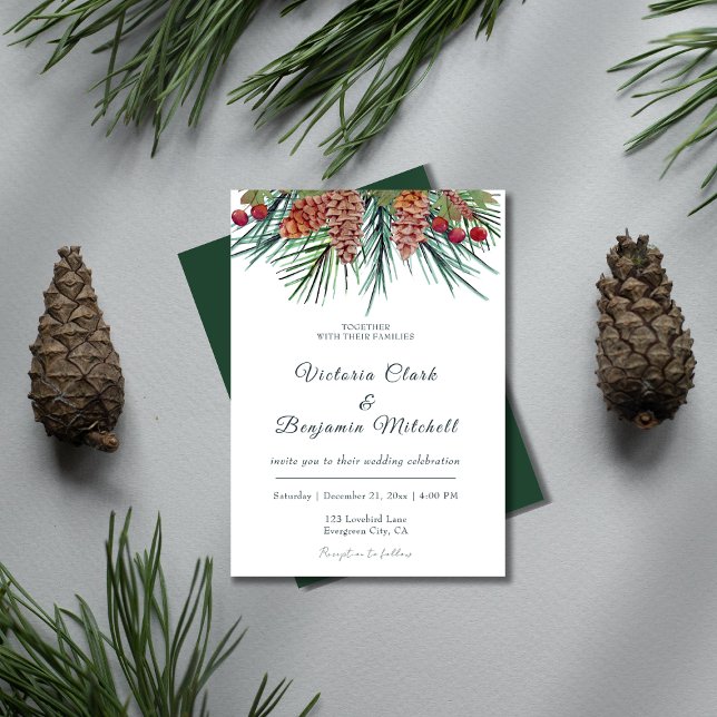 Rustikale Pine Greenerity Weihnachten Winterhochze Einladung (Rustic Pine Greenery Christmas Winter Wedding Invitation )