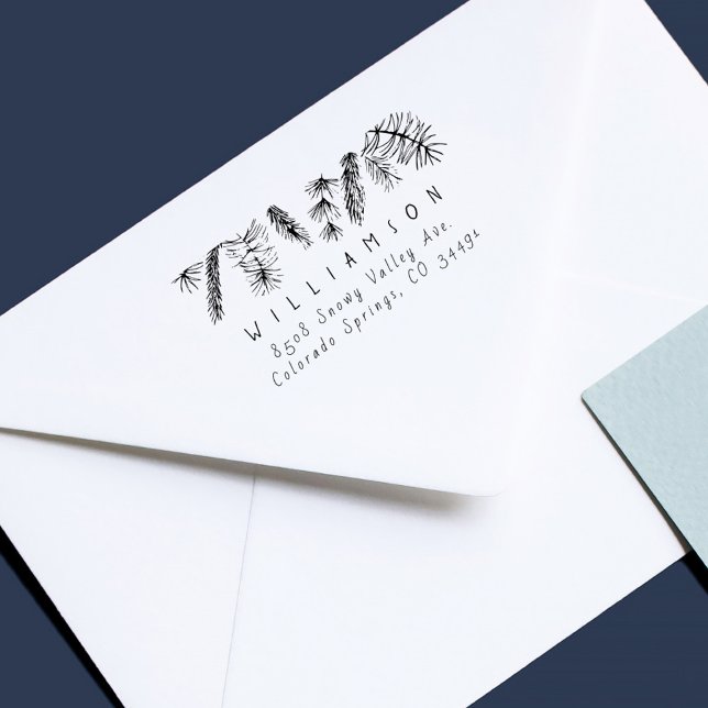 Rustikale Pine Needles Winterurlaub Rücksendeadres Gummistempel (Casual Handwriting Hand-drawn Pine Branches Winter Holidays Christmas Return Address Stamp)