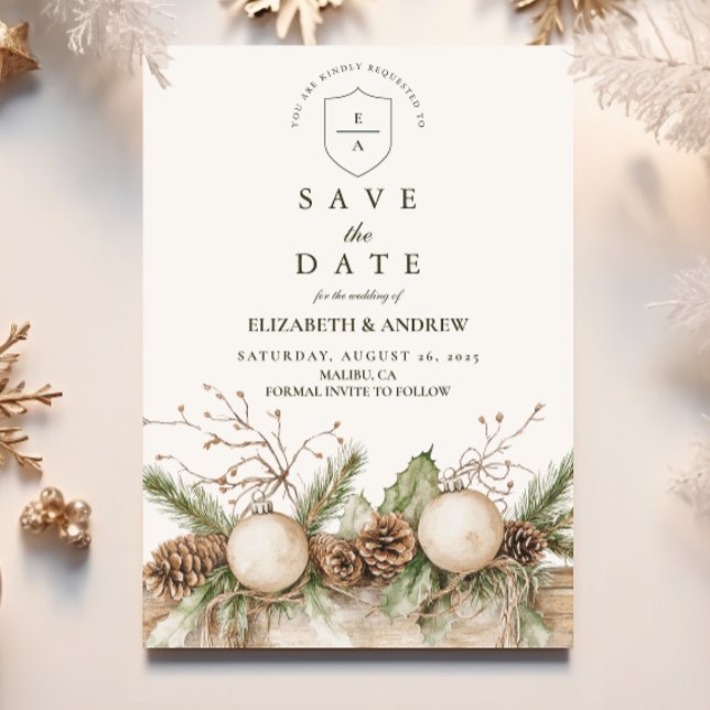 Rustikale Pine Ornament Winterhochzeit Save The Date (Von Creator hochgeladen)
