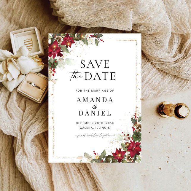 Rustikale Pine Poinsettia Blumenweihnachtsfest Save The Date (Von Creator hochgeladen)