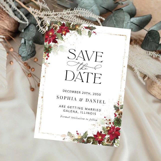 Rustikale Pine Poinsettia Blumenweihnachtsfest Save The Date (Von Creator hochgeladen)