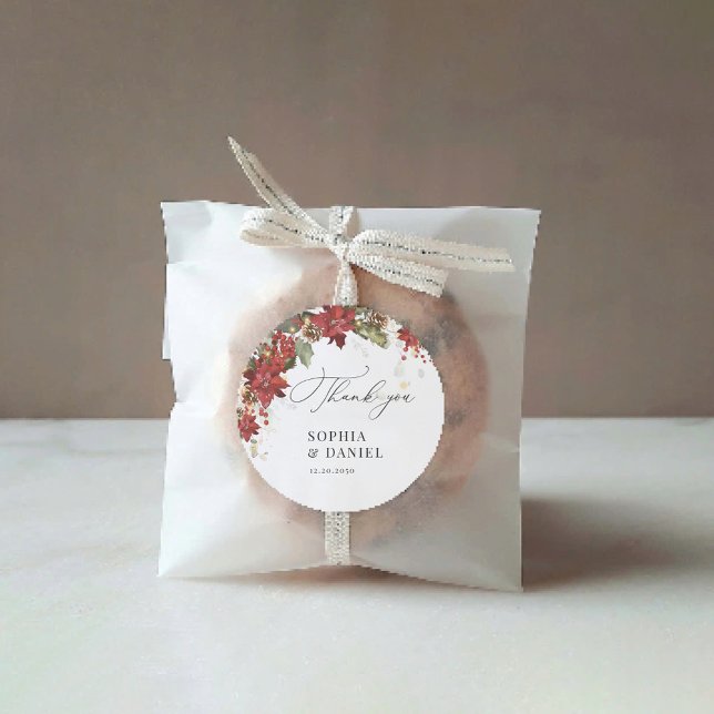 Rustikale Pine Poinsettia-Hochzeitsticker Runder Aufkleber (Von Creator hochgeladen)