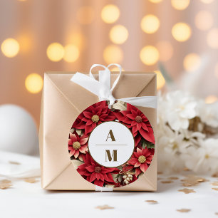 Rustikale Pine Poinsettia Weihnachtsfeier mit Blum Runder Aufkleber