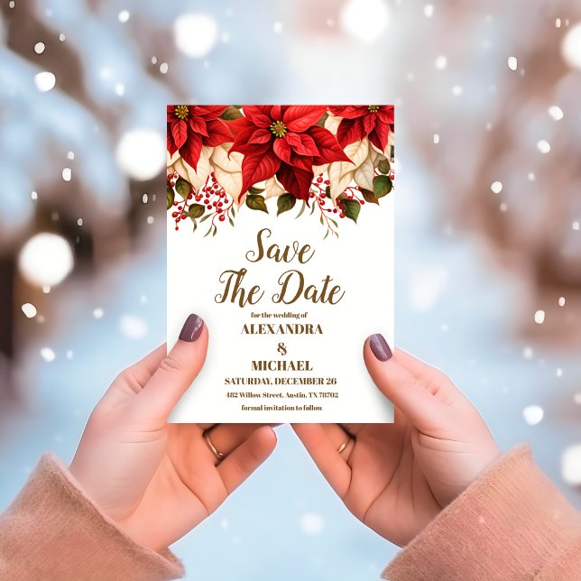 Rustikale Pine Poinsettia Weihnachtsfeier mit Blum Save The Date (Von Creator hochgeladen)