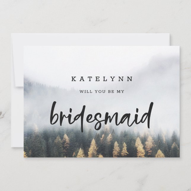 Rustikale Pine Tree Bridesmaid Vorschlag Card (Vorderseite)