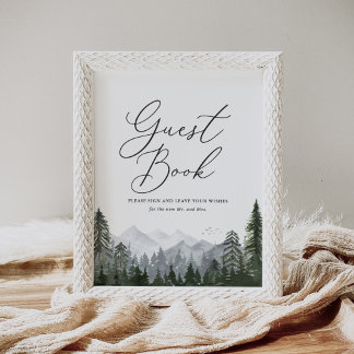 Rustikale Pine Tree Wedding Gästebuchsignatur Poster