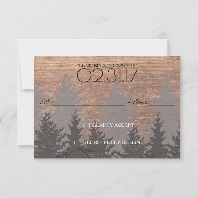 Rustikale Pine Tree Wedding RSVP Card (Vorderseite)