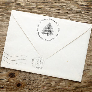 Rustikale Pine Tree Weihnachtsfeier Rücksendeadres Permastempel