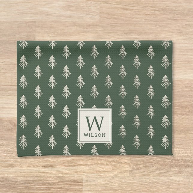 Rustikale Pine Trees Familienname Monogram Weihnac Geschirrtuch (Von Creator hochgeladen)