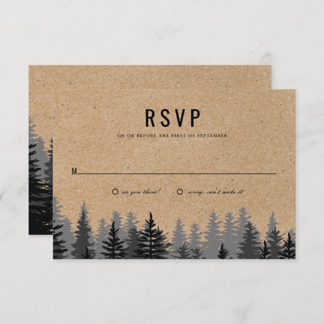 Rustikale Pine Trees Kraft Winter Reply Card Einladung (Vorne/Hinten)