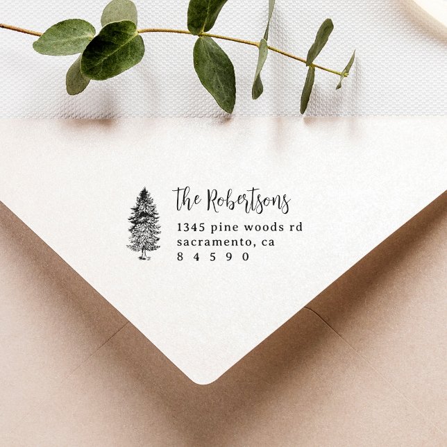 Rustikale Pine Trees Script Rücksendeadresse Gummistempel (Von Creator hochgeladen)