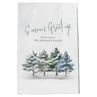 Rustikale Pine Trees Weihnachten Personalisiert Mittlere Geschenktüte