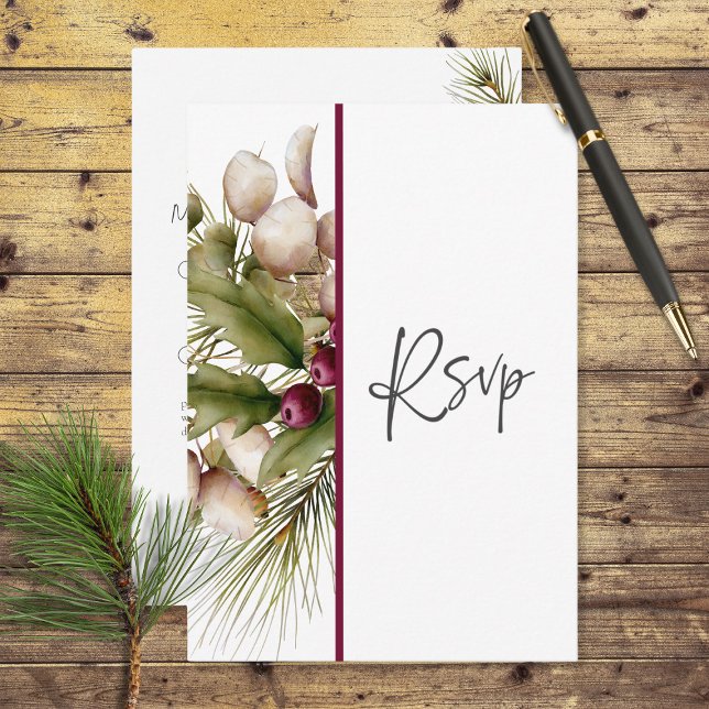 Rustikale Pine Winter Bouquet Wedding RSVP Karte (Von Creator hochgeladen)