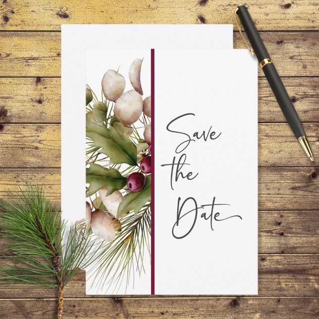 Rustikale Pine Winter Bouquet Wedding Save The Date (Von Creator hochgeladen)