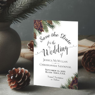 Rustikale Pinecones Elegante Hochzeit in Kalligraf Save The Date