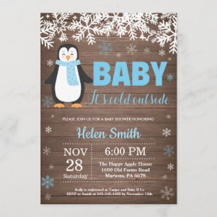 Rustikale Pinguin Winter Boy Baby Dusche Einladung