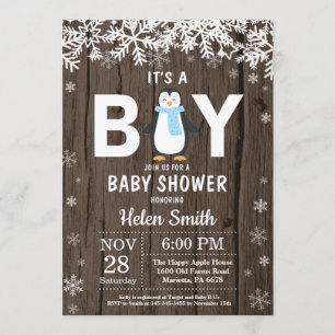 Rustikale Pinguin Winter Boy Baby Dusche Einladung