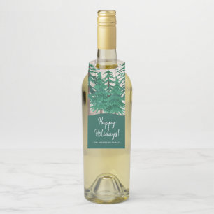 Rustikale Pinienbäume glückliche Ferien Flaschenanhänger