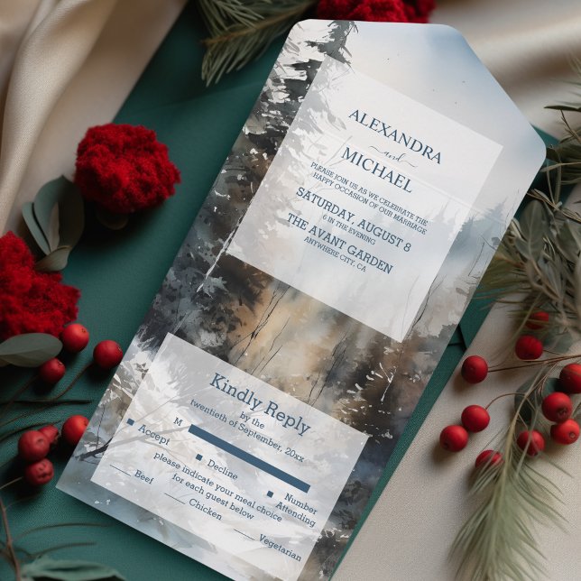 Rustikale Pinienbäume Hochzeit All In One Einladung (Von Creator hochgeladen)