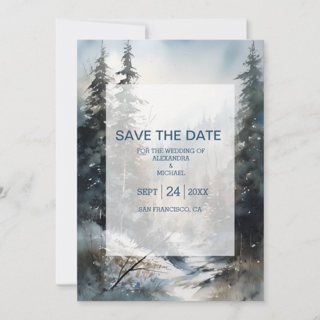 Rustikale Pinienbäume Hochzeit Save The Date (Vorderseite)