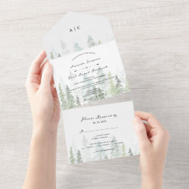 Rustikale Pinienwälder Hochzeit All In One Einladung