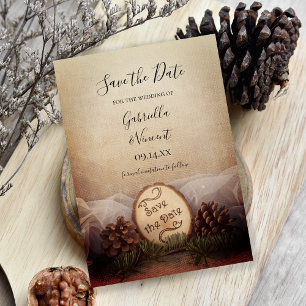 Rustikale Pinienwälder Hochzeit retten das Datum Save The Date