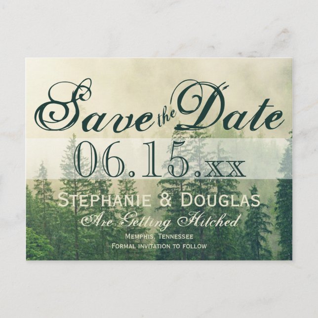 Rustikale Pinienwälder Save the Date Ankündigungspostkarte (Vorderseite)