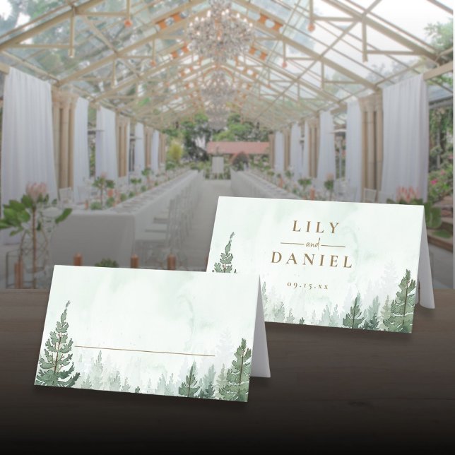 Rustikale Pinienwaldhochzeit geklappt Platzkarte (Rustic Pine Tree Forest Wedding Folded Place Card)