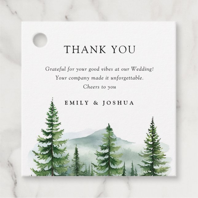 Rustikale Pinienwaldhochzeit Geschenkanhänger (Vorderseite)