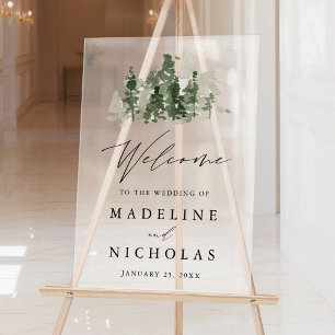 Rustikale Pinienwaldhochzeit Willkommen Mattiert Acrylschild