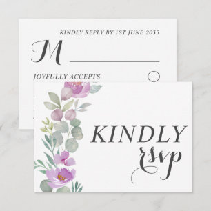 Rustikale Pink-Aquarellblume-Hochzeit RSVP Karte