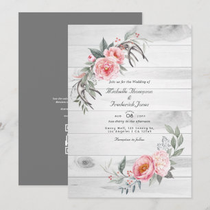 Rustikale Pink Boho Blumen QR Code RSVP Hochzeit Einladung