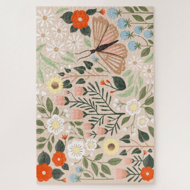 Rustikale Pink Brown Boho-Chic Floral Illustration Puzzle (Vertikal)