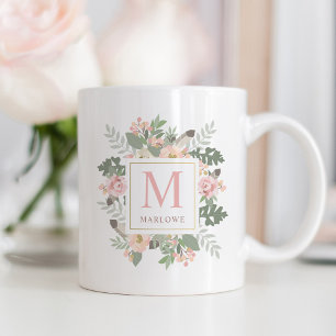 Rustikale Pink Gold Blumen Boho Monogramm Tasse