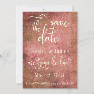 Rustikale Pink & Jute Vintage-Save-the-Date-Karten Save The Date