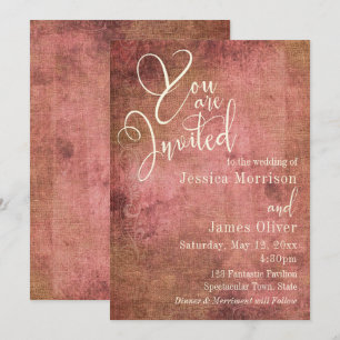 Rustikale Pink & Jute Vintage-Typografie-Hochzeit Einladung