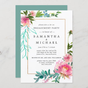 Rustikale Pink Peony Floral Engagement Party Einladung
